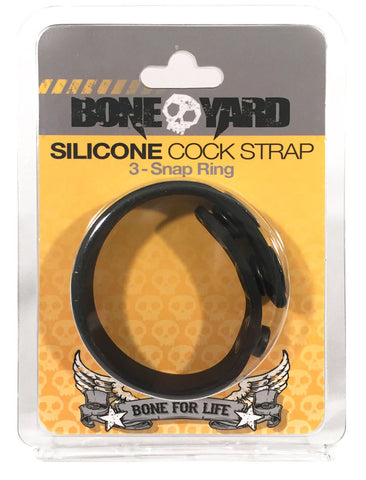 Boneyard Silicone Cock Strap - 3 Snap Ring - Black 8.25 Inch > Cock Ring > Adjustable