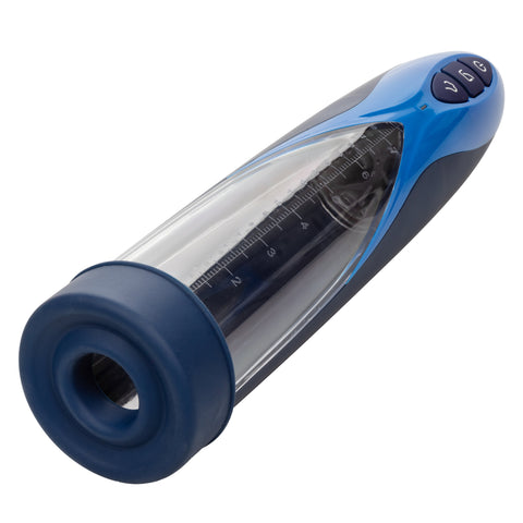 Optimum Series Rechargeable Waterproof Pump with Silicone Donut Base and USB Charging, Blue and Clear, Medium Size PUMPS Male Electric