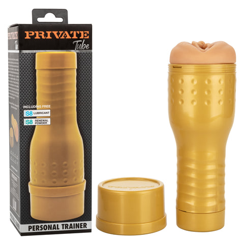 Private Tube Personal Trainer Tub Gold Real Skin TPR Suction Masturbator Sleeve > Sex Toys For Men > Masturbators > Manual