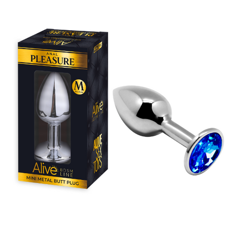Alive Mini Metal Butt Plug Anal Pleasure Blue Medium 8 cm x 3.4 cm Default Title > Anal Range > Jewel Butt Plugs