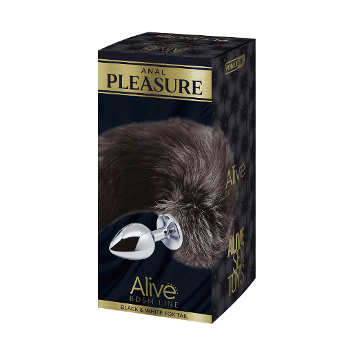 Alive Black and White Fox Tail Plug Medium – Elegant Butt Plug Secondary image