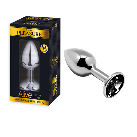 Alive Mini Metal Butt Plug Anal Pleasure Black Medium 7 cm x 3.4 cm Waterproof Default Title > Anal Range > Jewel Butt Plugs