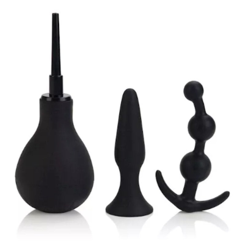 Anal Explorer Kit Body Safe Silicone Black 3 to 4.55 Inch Probes with Douche and Suction Cup Base > Anal Range > Butt Plugs