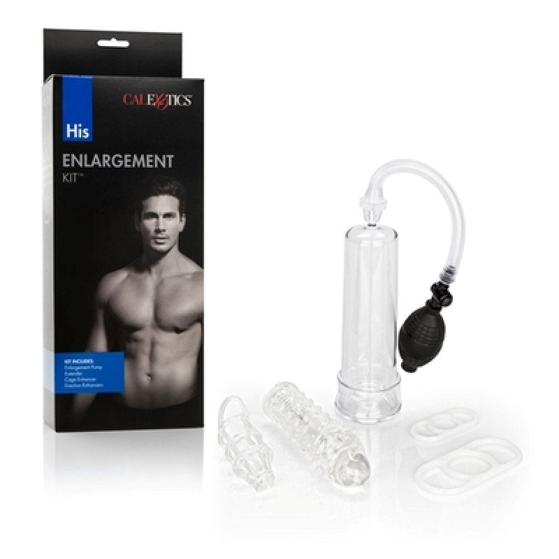 His Enlargement Kit Clear Penis Pump with Silicone Enhancers and Support Cages