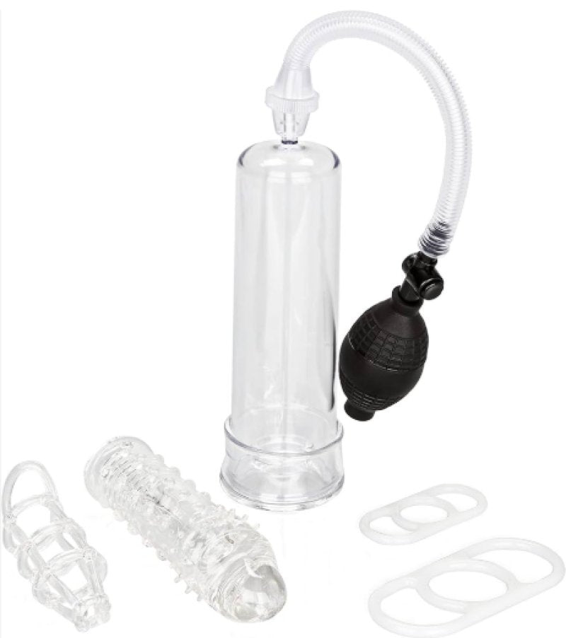 His Enlargement Kit Clear Penis Pump with Silicone Enhancers and Support Cages