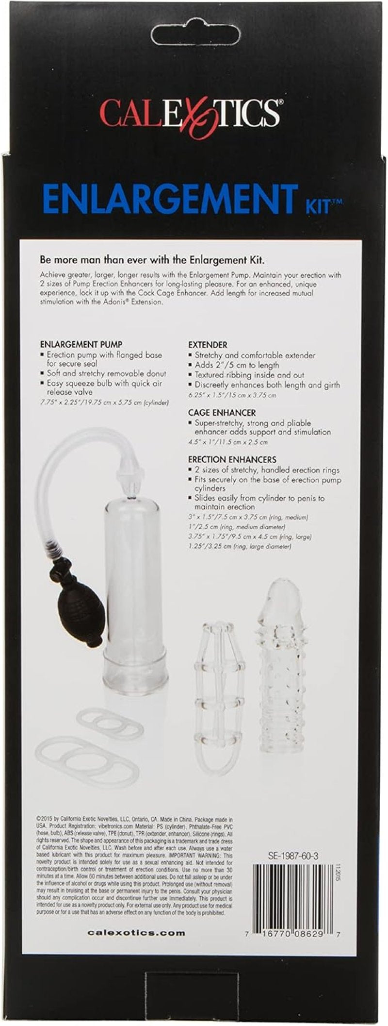 His Enlargement Kit Clear Penis Pump with Silicone Enhancers and Support Cages