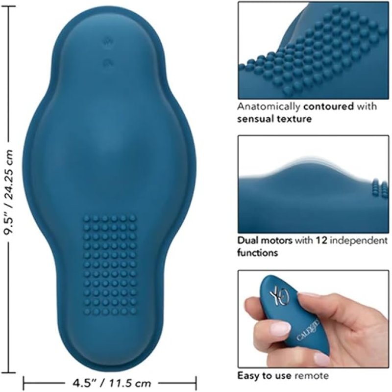 CalExotics Dual Rider Remote Control Bump and Grind Waterproof Silicone Massager with 12 Functions and Remote in Blue