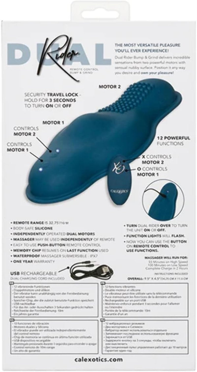 CalExotics Dual Rider Remote Control Bump and Grind Waterproof Silicone Massager with 12 Functions and Remote in Blue