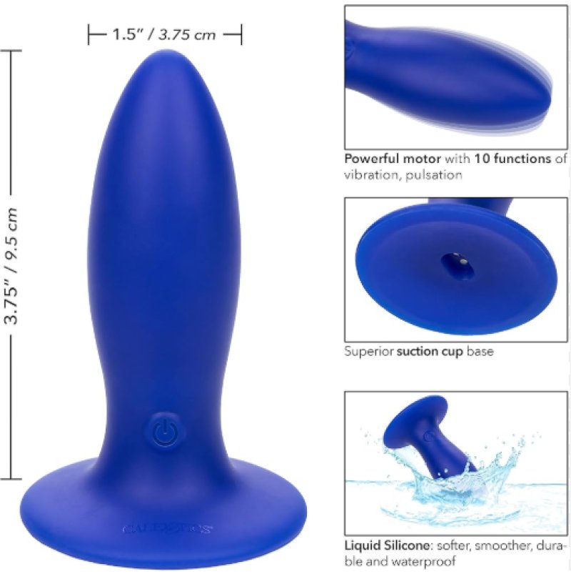 Admiral Blue Liquid Silicone Vibrating Torpedo with Suction Cup Base and 10 Functions
