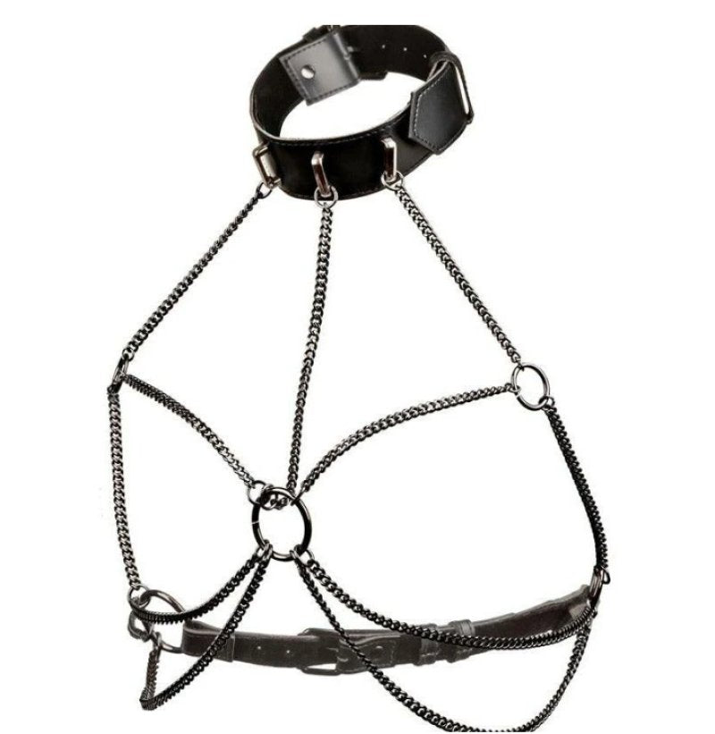 Euphoria Collection Multi Chain Collar Harness with Velvet Interior and Vegan Leather Exterior