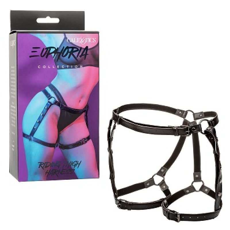 Euphoria Collection Riding Thigh Harness Black Vegan Leather With Plush Velvet Lining Adjustable Waist