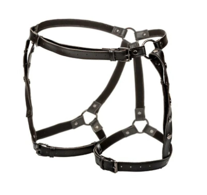 Euphoria Collection Riding Thigh Harness Black Vegan Leather With Plush Velvet Lining Adjustable Waist