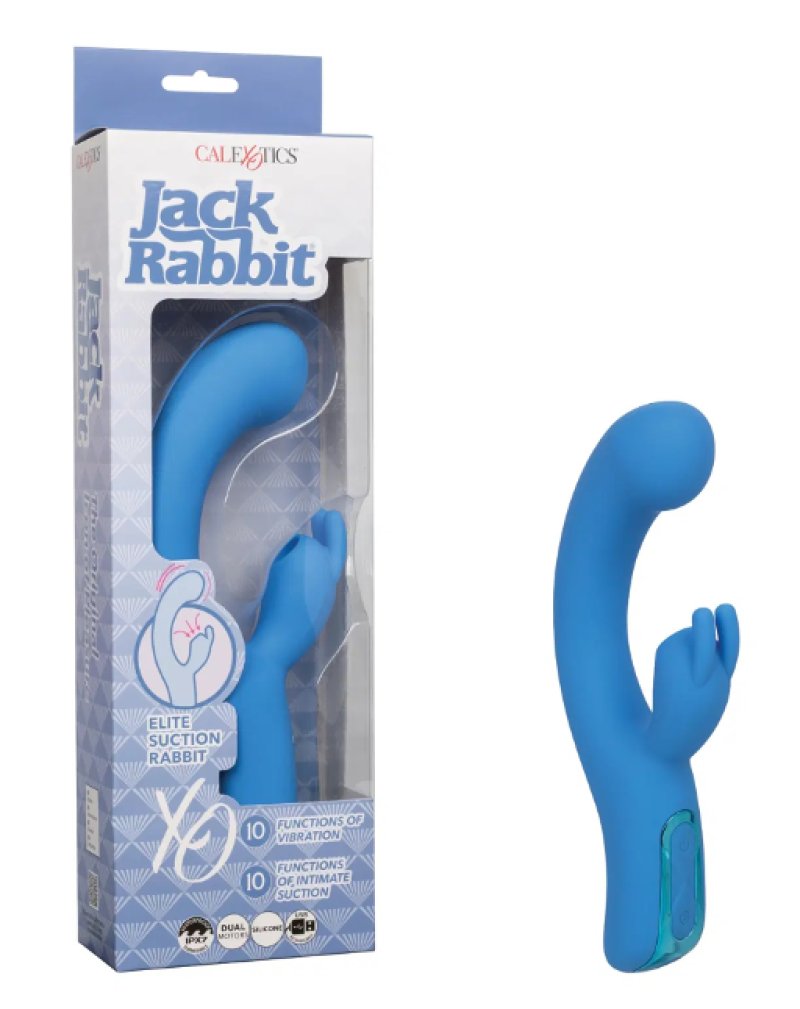 Jack Rabbit Elite Suction Rabbit Blue 8.75 Inch Dual Motors Silicone Vibrator