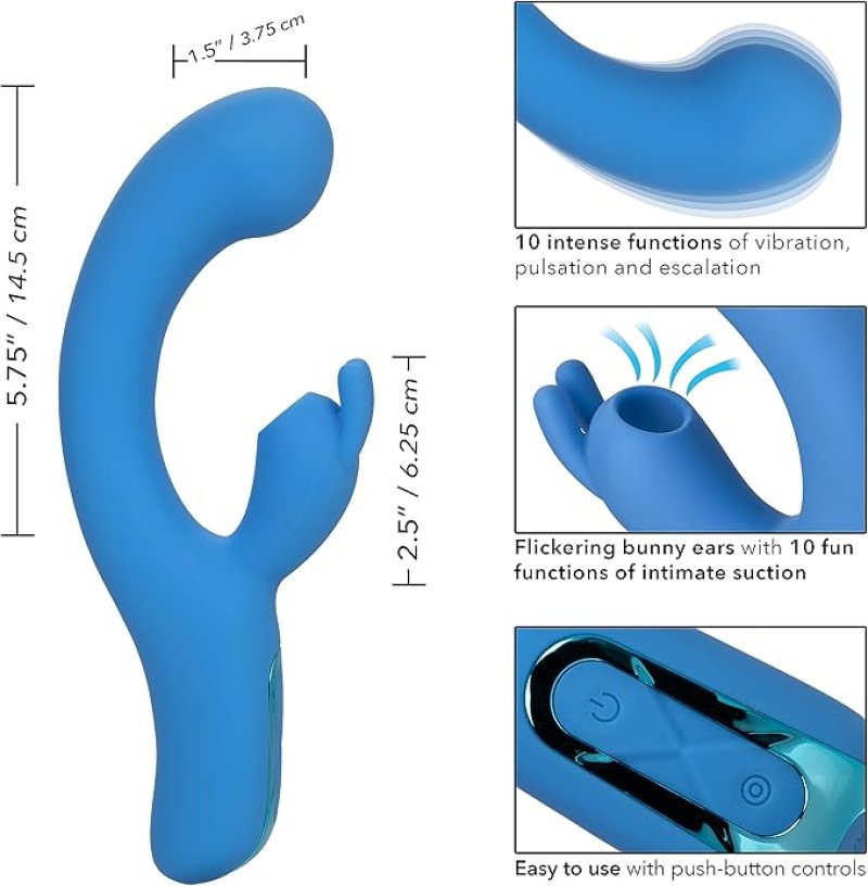 Jack Rabbit Elite Suction Rabbit Blue 8.75 Inch Dual Motors Silicone Vibrator