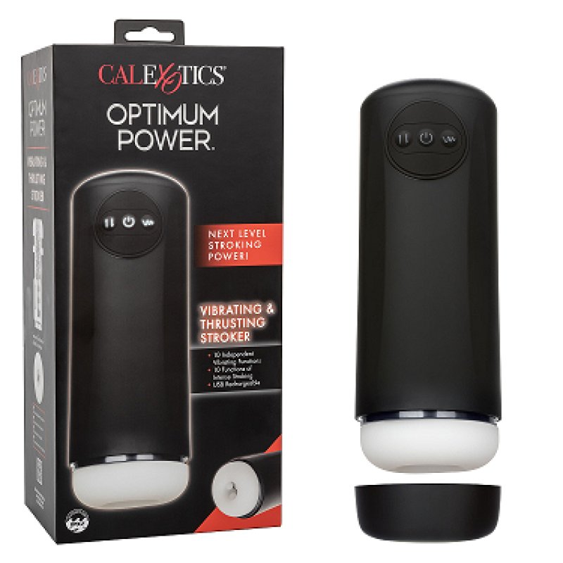 Optimum Power Vibrating and Thruster Stroker Black Masturbator with Ultra-Soft Textured Sleeve