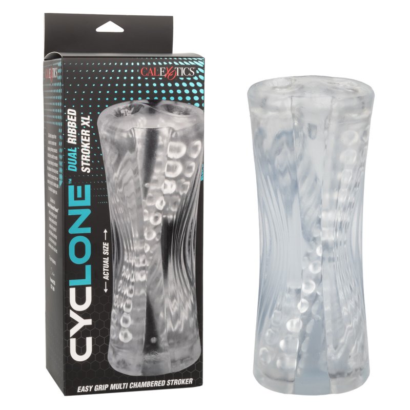 Cyclone Dual Ribbed Stroker XL Transparent Easy Grip Multi-Chambered Stroker