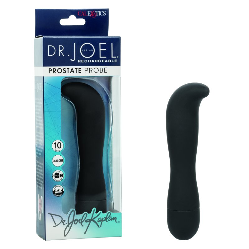 Dr. Joel Kaplan Prostate Probe Ergonomic Black Silicone Waterproof with 10 Speeds and Charging