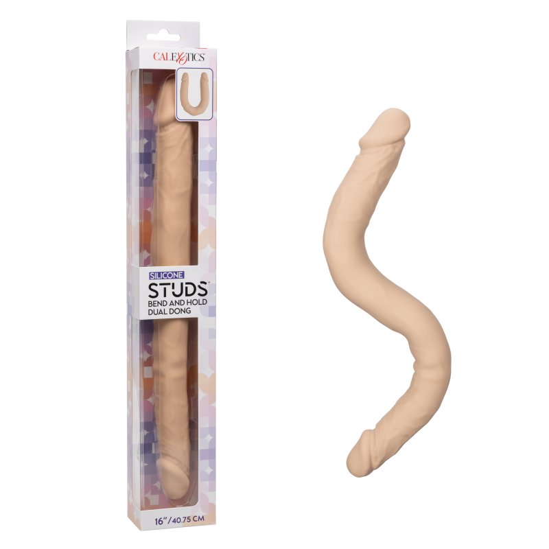 Silicone Studs Bend and Hold Dual Dong (Ivory) – 16 Inch Silicone Dong > Dildos > Double Dildos