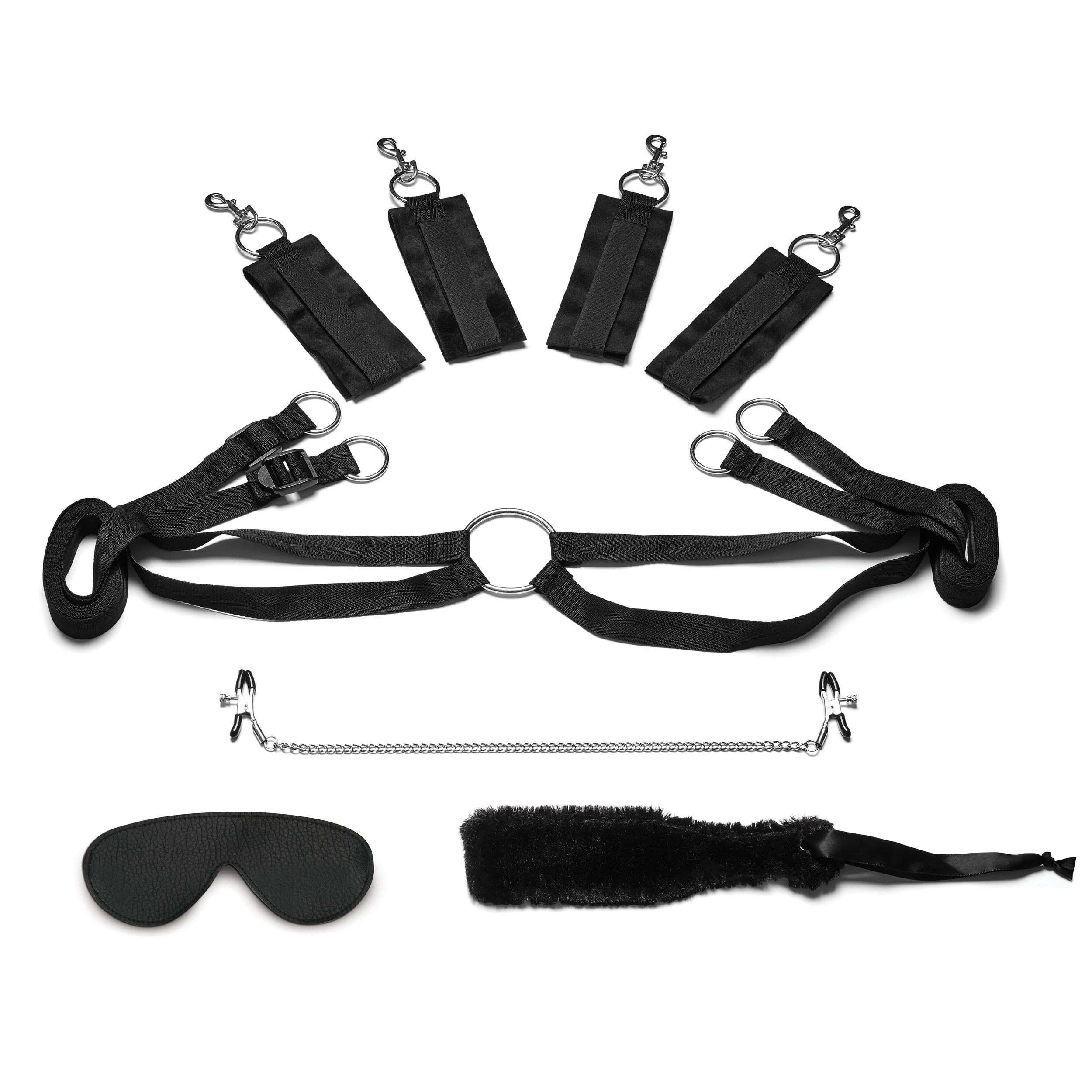 Lux Fetish Fuzzy Lovers 4PC Bedspreaders Set Black > Sex Toys > Sex Kits