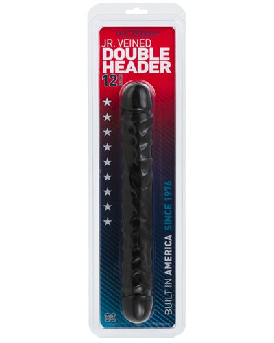 Jr Veined Double Header (Black) – 12 Inch Flexible Dong > Dildos > Double Dildos