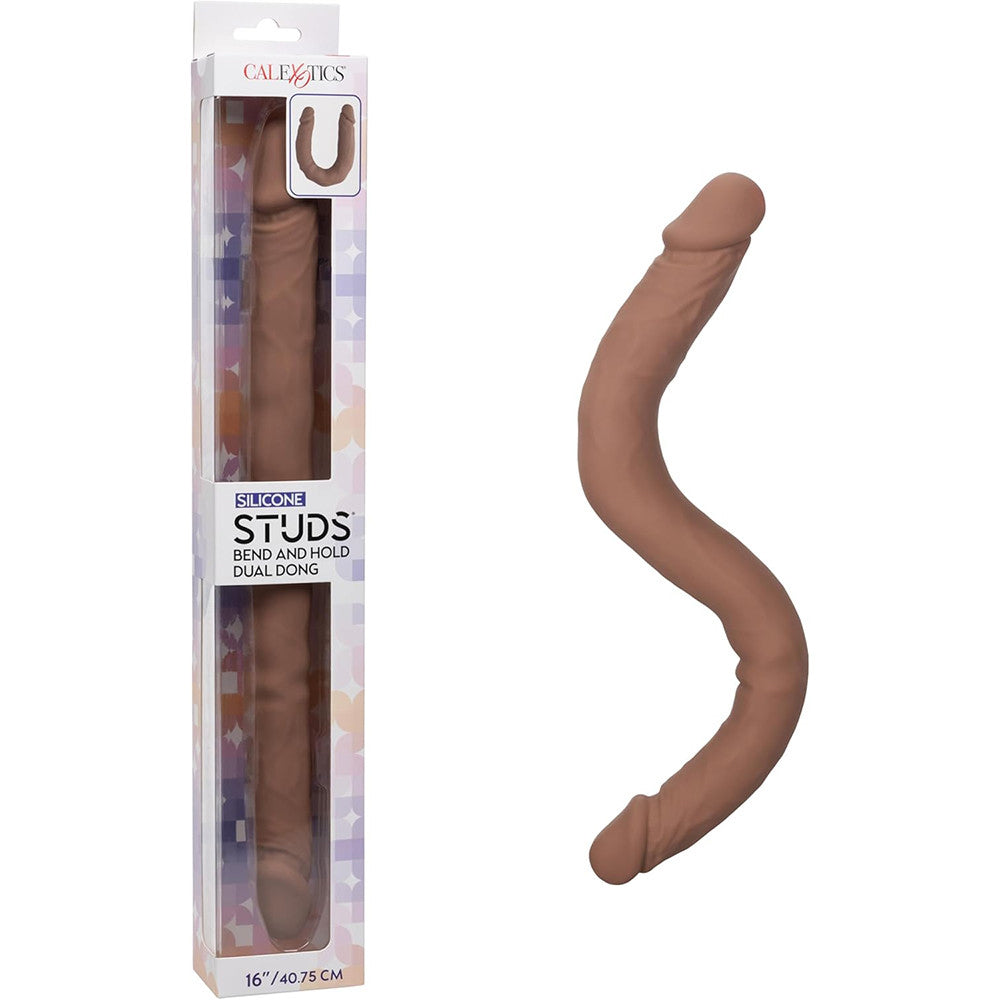 Silicone Studs Bend and Hold Dual Dong (Brown) – Premium Silicone 16 Inch Dong Secondary image