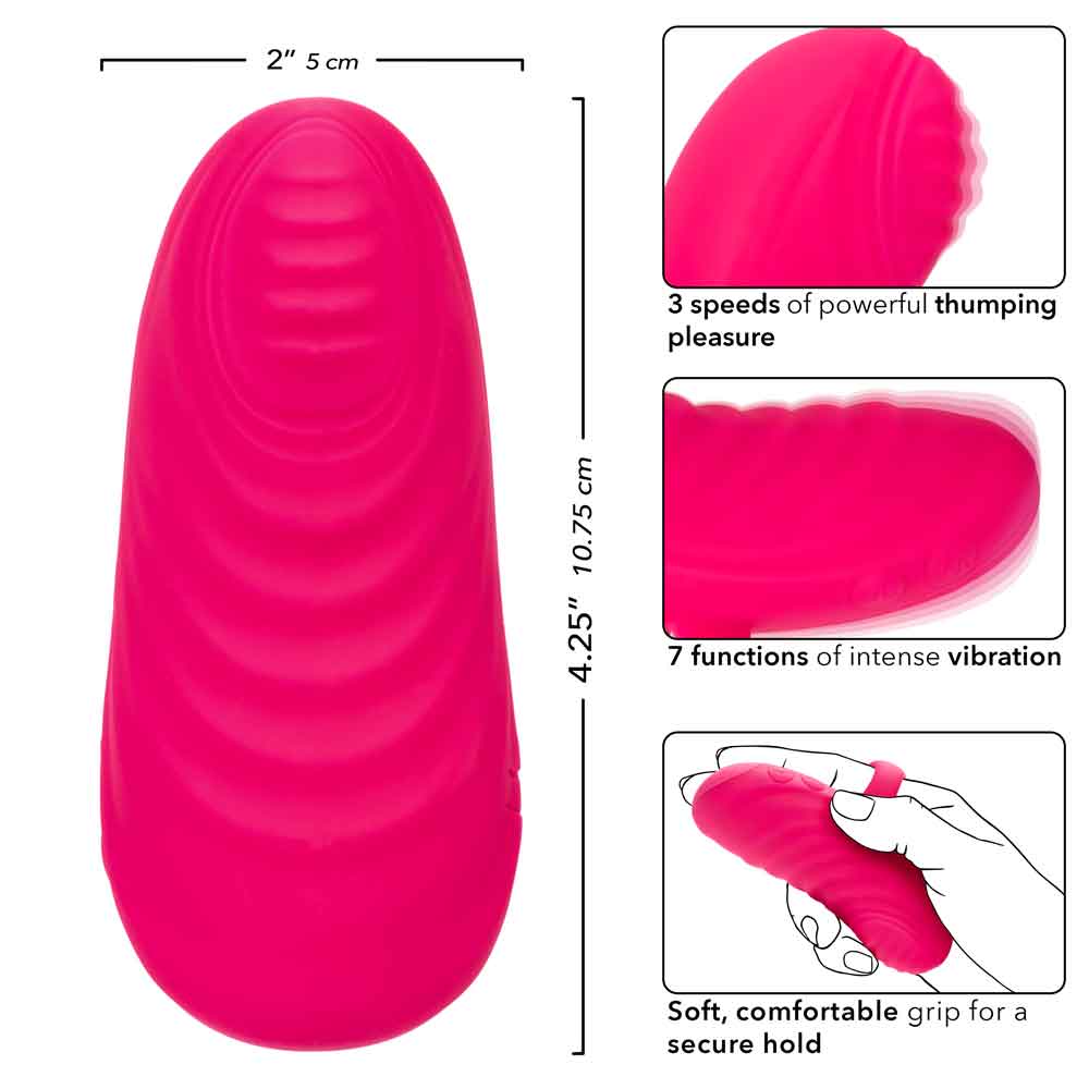 Envy Handheld Thumping Massager Pink Silicone Waterproof with Dual Motors and 3 Speeds, 7 Functions, USB Rechargeable Finger Stimulator