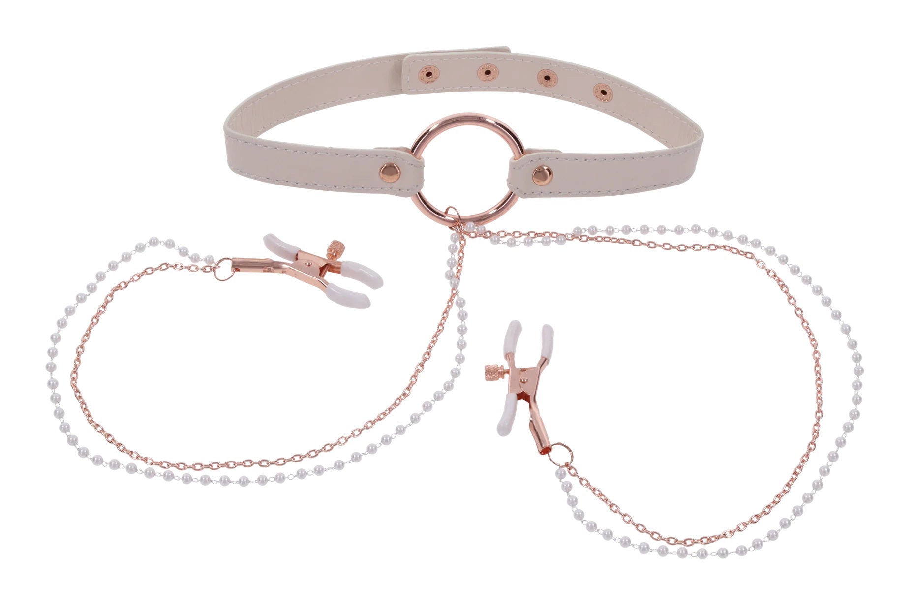 Sex & Mischief Peaches n CreaMe Collar with Nipple Clamps 35-44.5 cm > Sex Toys > Nipple Clips