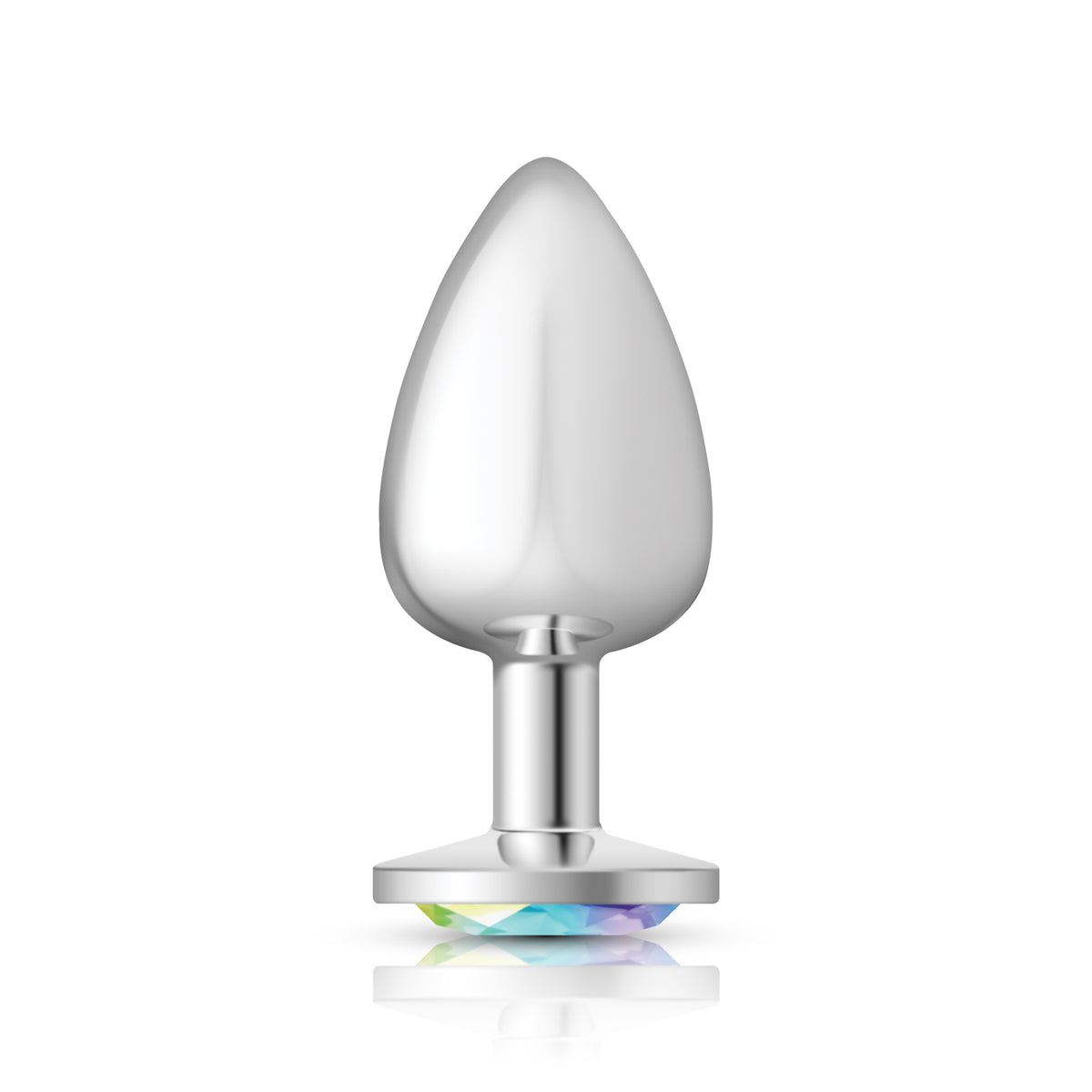 Cheeky Charms Silver Round Butt Plug with Clear Iridescent Jewel Large (9.12cm) > Anal Range > Jewel Butt Plugs
