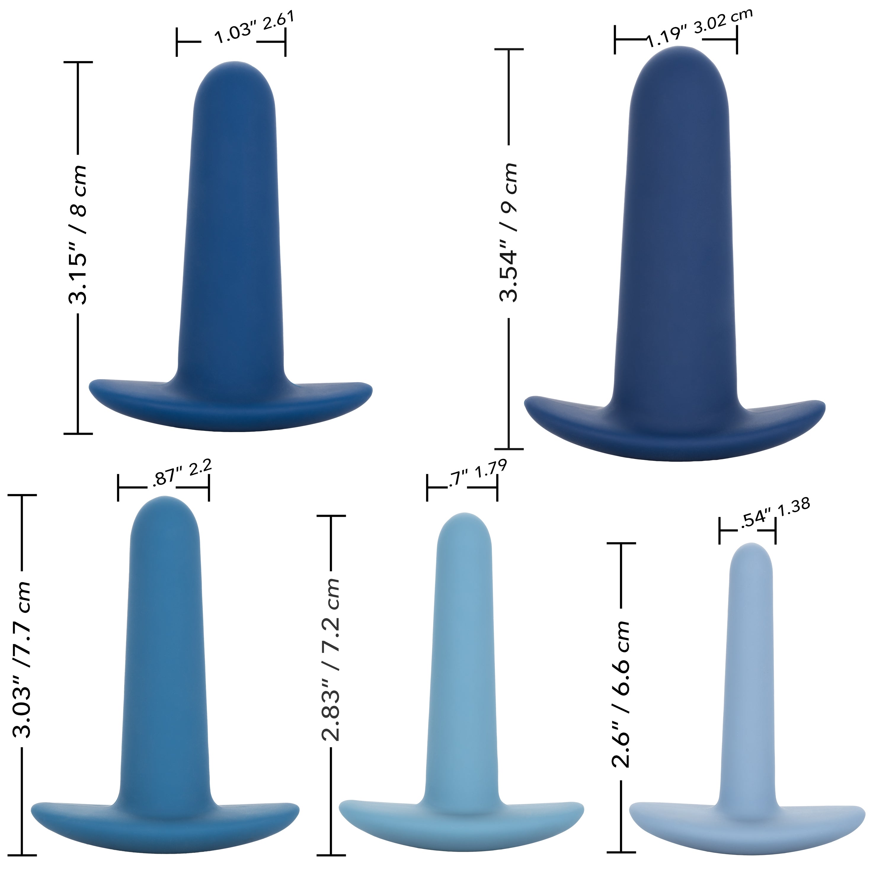 They-Ology 5-Piece Wearable Anal Training Set in Gradient Blue Silicone with Graduated Sizes > Anal Range > Butt Plug Kits