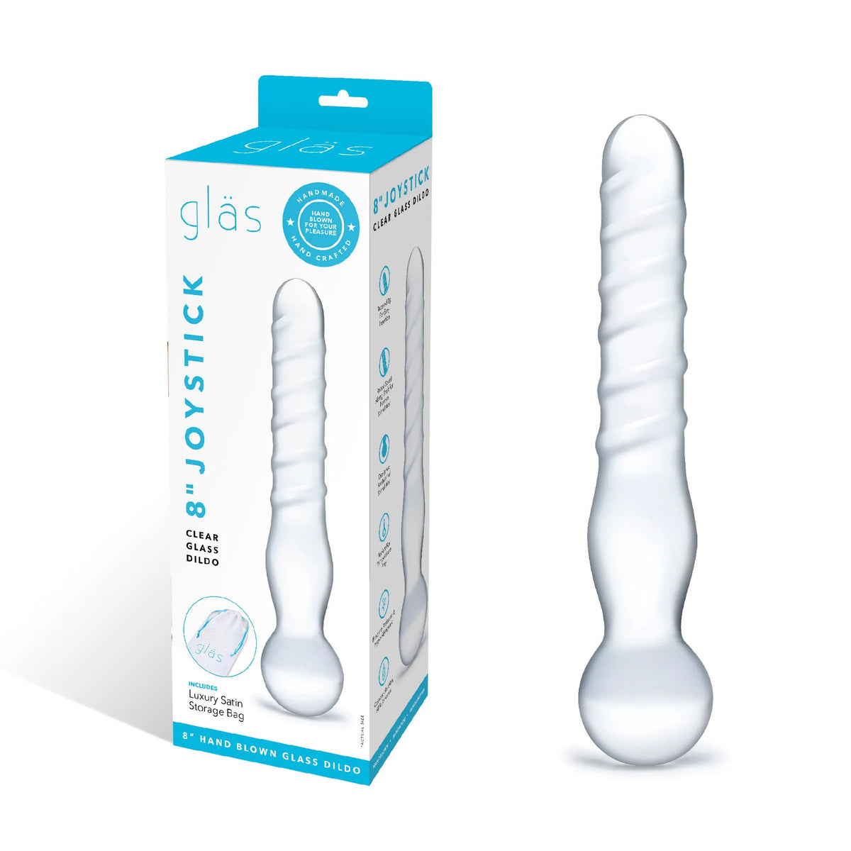 Glas 8 Inch Joystick Clear Glass Dildo Spiral and Bulbous Ends Hypoallergenic Sex Toy > Glass > Dildos