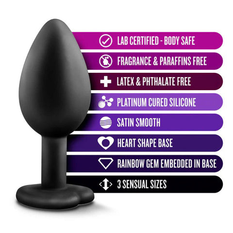 Luxe Bling Plugs Training Kit Black With Rainbow Gems 3 Sizes > Anal Range > Butt Plug Kits