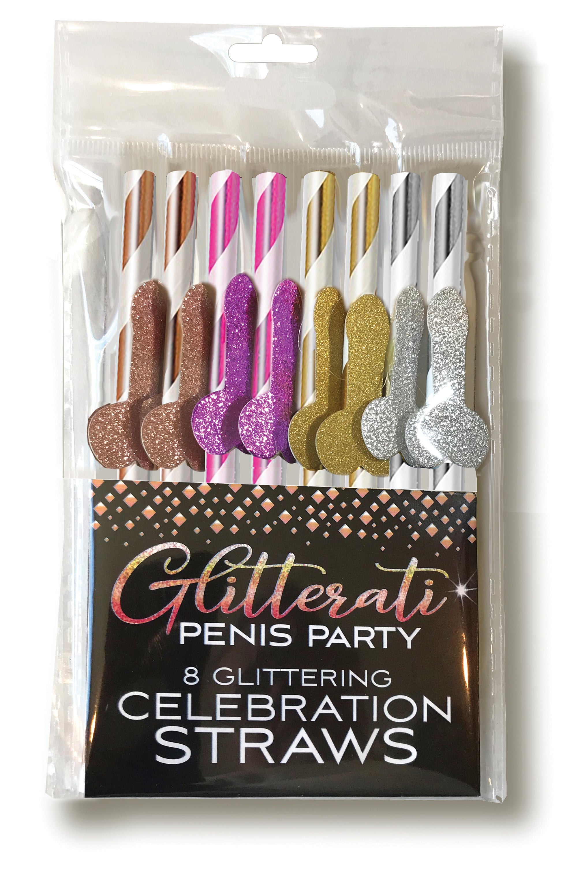Glitterati Penis Celebration Straws 8 Pack for Party Fun Coloured Gag Gifts & Novelties