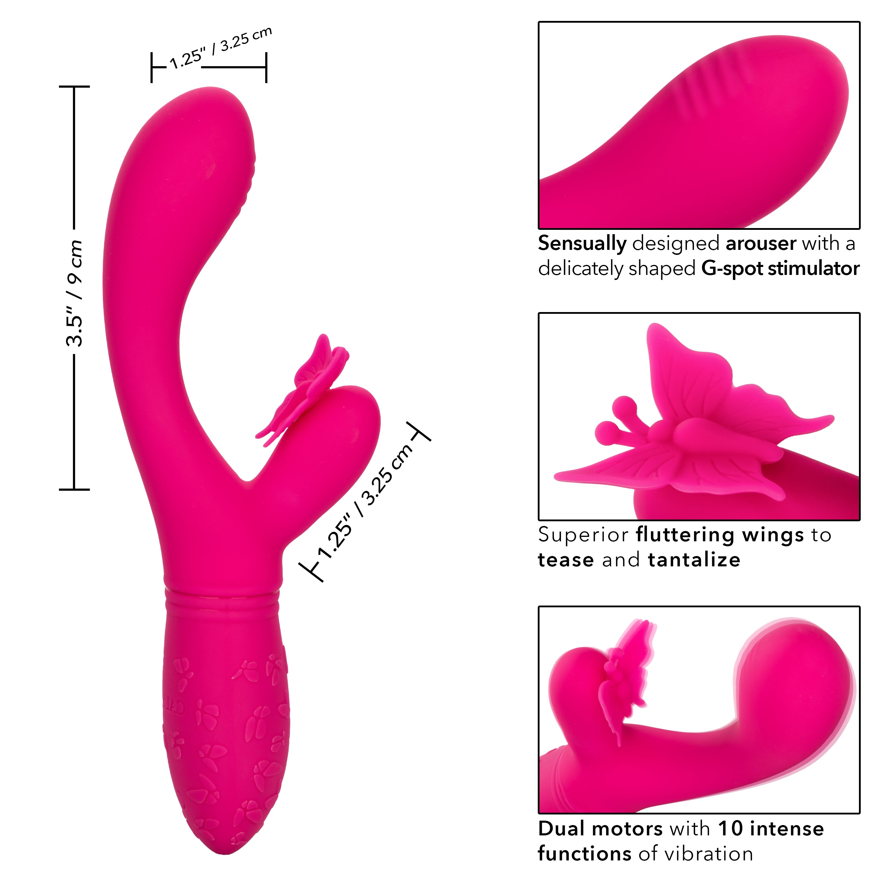 Butterfly Kiss Flutter Rechargeable Vibrator in Pink with 10 Vibration Functions and Dual Motors VIBRATORS-RABBIT