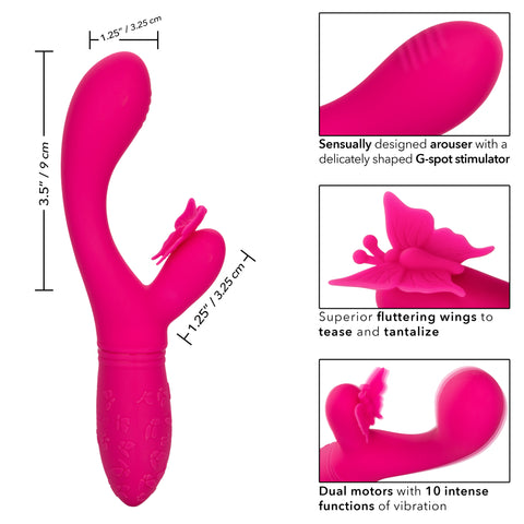 Butterfly Kiss Flutter Rechargeable Vibrator in Pink with 10 Vibration Functions and Dual Motors VIBRATORS-RABBIT
