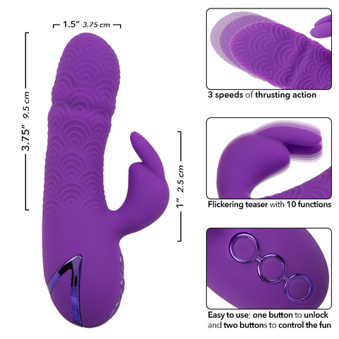 California Dreaming Manhattan Beach Marvel Purple Silicone Rabbit Vibrator with 10 Vibration Functions and 3 Thrusting Speeds Waterproof IPX7 USB Rechargeable VIBRATORS-RABBIT