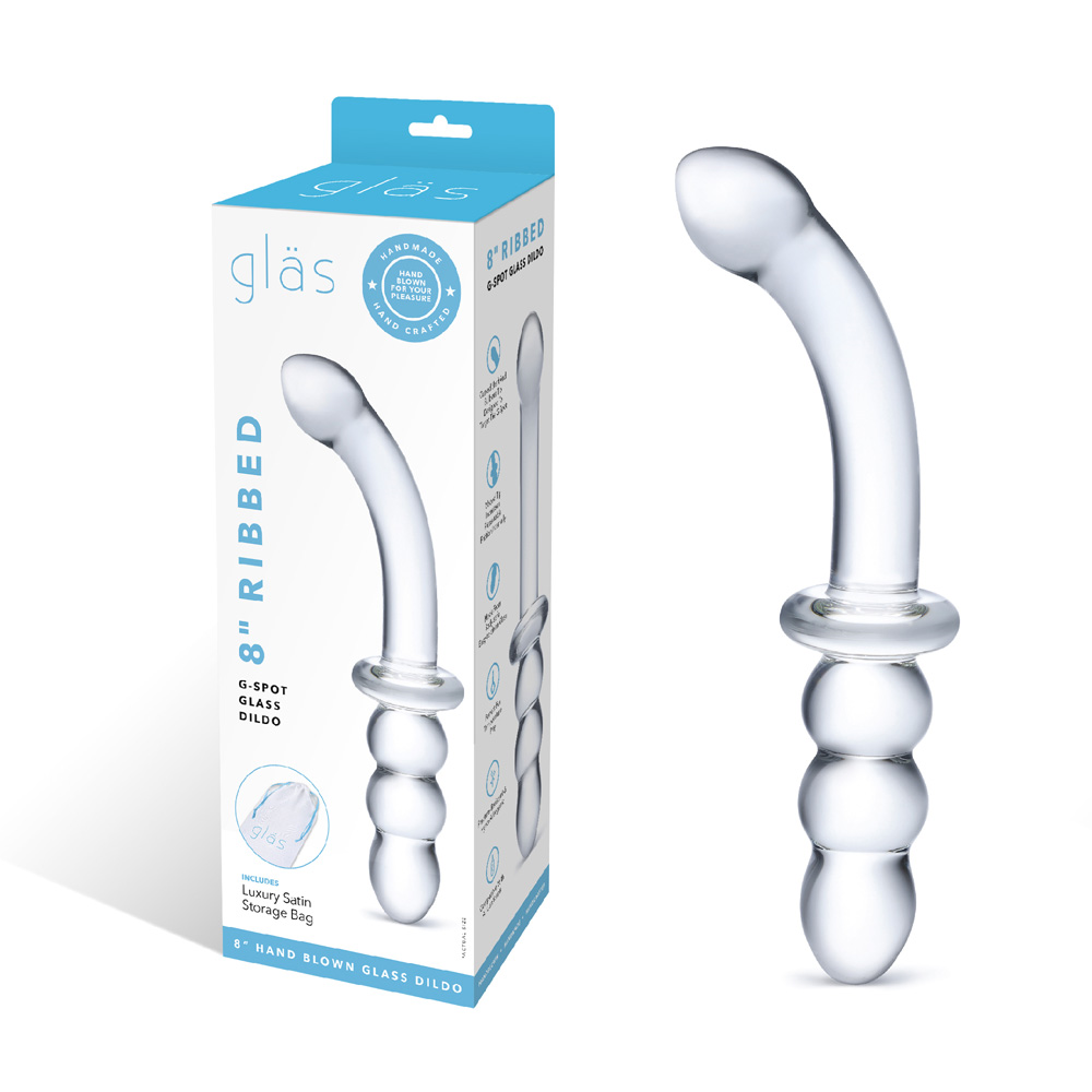 8 Inch Ribbed Glass G-Spot Dildo Double-Ended Pleasure Toy DONGS Glass