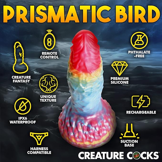 Creature Cocks Rainbow Phoenix Remote Vibrating 6.8" Silicone Dildo Secondary image