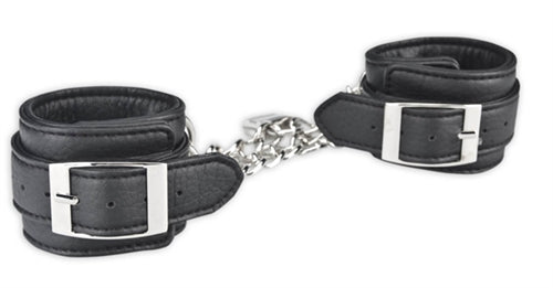 Lux Fetish Unisex Black Leatherette Cuffs with Lock, Chain, and Satin Blindfold > Bondage Gear > Restraints