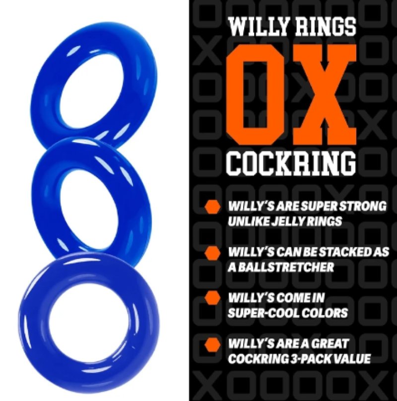 Willy Rings Pool Blue 3-Pack Super-Stretch Cockrings > Cock Ring > Sets