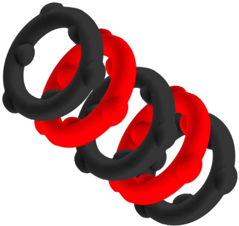 Oxballs Gearheads (Red/Black) – 5-Pack Liquid Silicone Stretch Cockrings