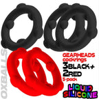 Oxballs Gearheads (Red/Black) – 5-Pack Liquid Silicone Stretch Cockrings