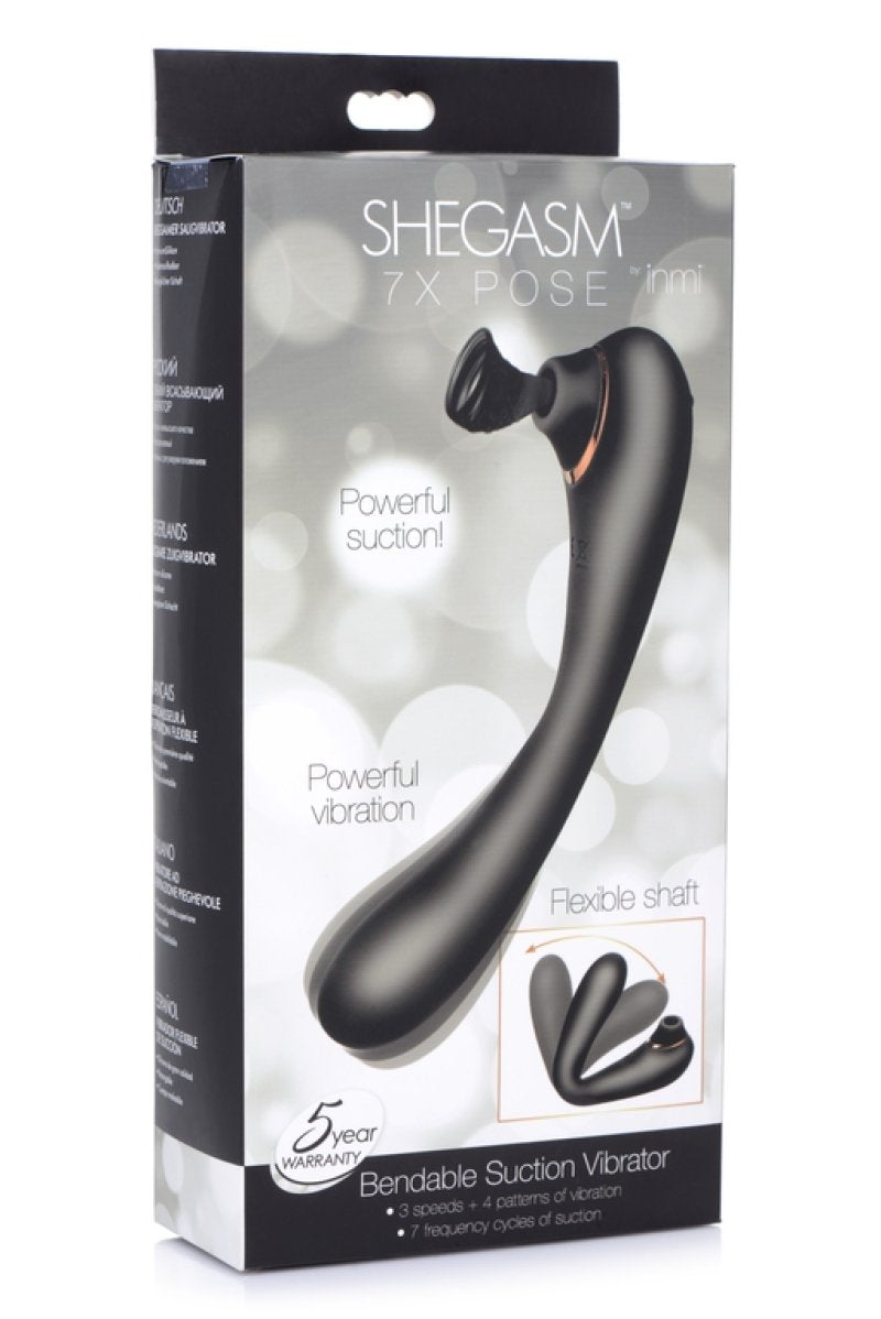 INMI Shegasm 7X Pose Bendable Suction Vibrator with Flexible Shaft, Powerful Vibration, and Suction – Black