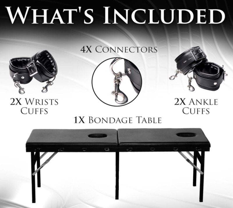Master Series Bondage Massage Bed with Adjustable Cuffs and Tie Points