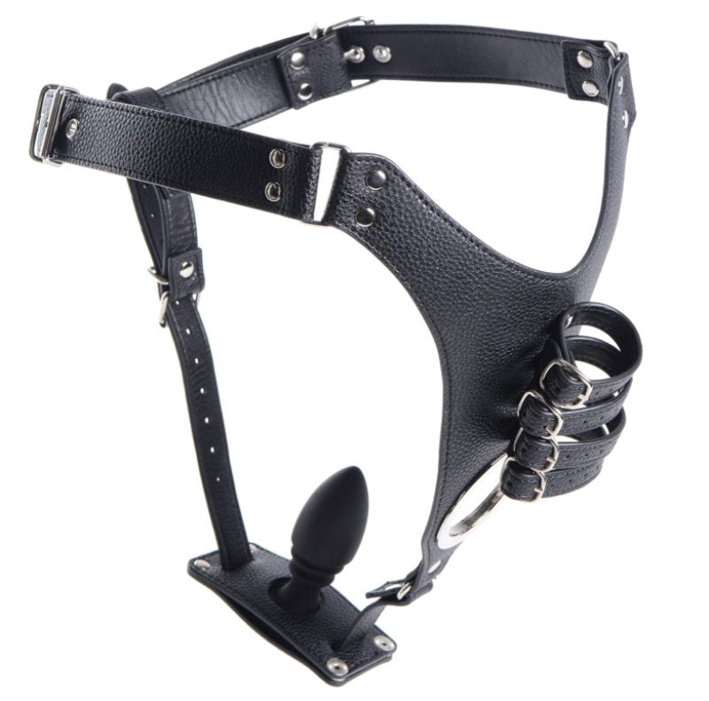 Strict Male Chastity Harness with Silicone Anal Plug Main image