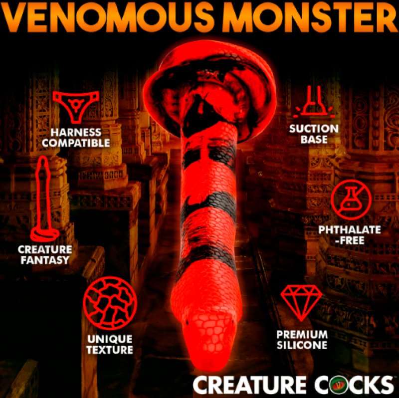 Creature Cocks King Cobra (Red and Black) – X-Large 18 Inch Silicone Dong