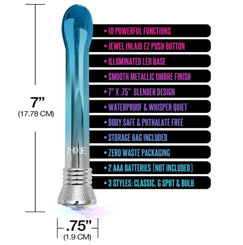 Nixie Jewel Ombre Bulb Vibe Blue Glow 7 Inch Slender Waterproof Vibrator with LED Base