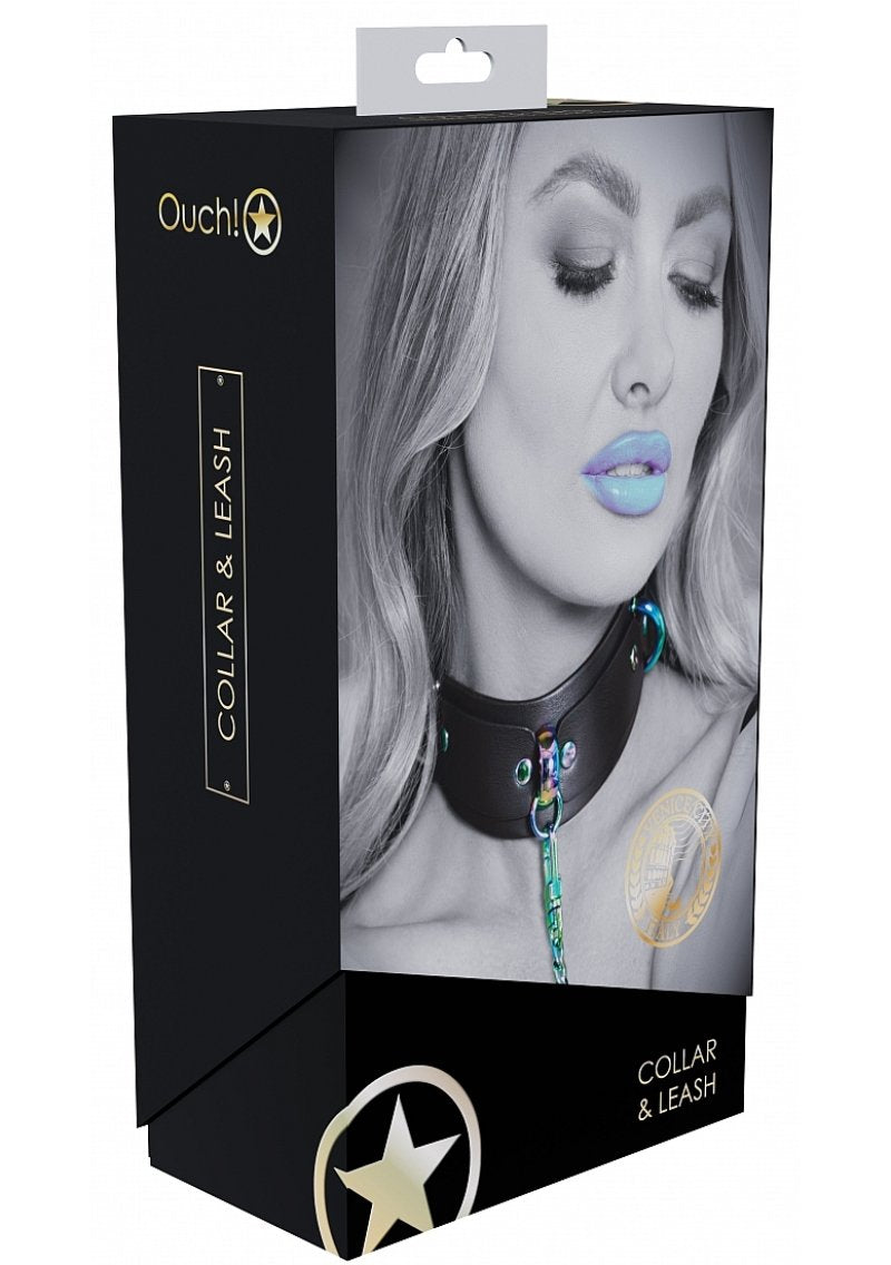 Ouch Venice Collection Collar with Iridescent Hardware and Leash Secondary image