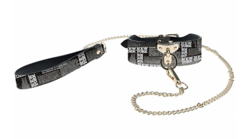 Ouch NY Collection Collar with Leash PU Leather Iridescent Hardware
