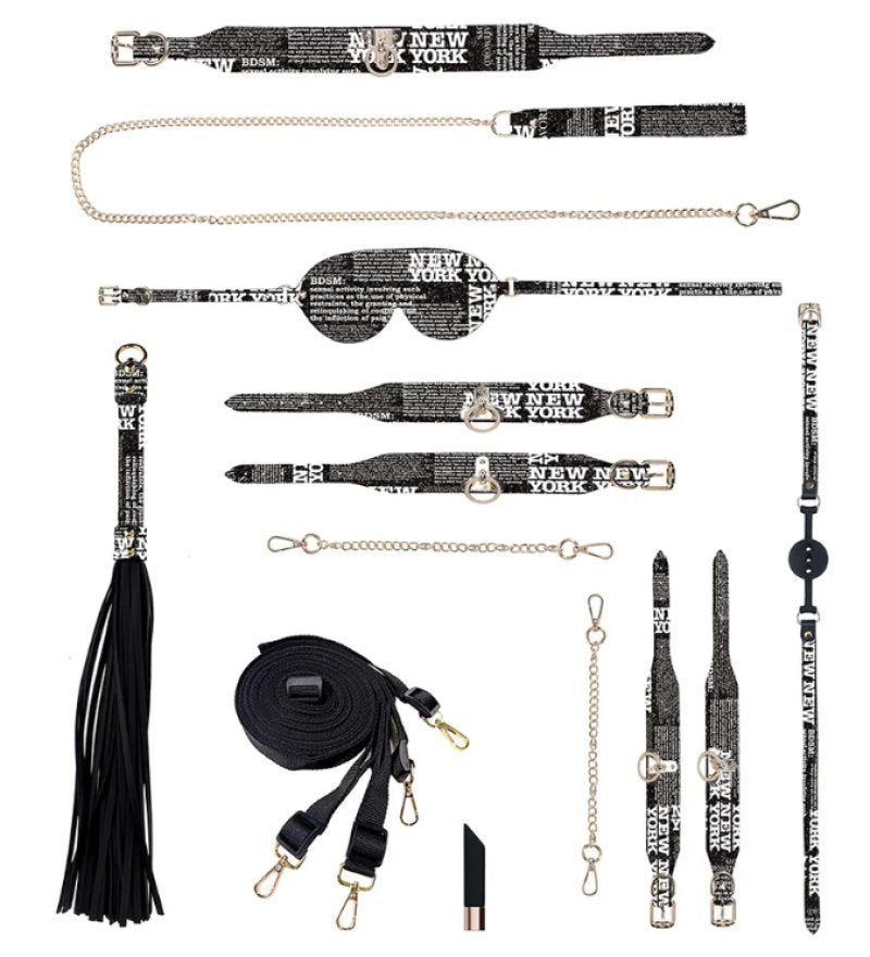 Ouch! NY Collection Kit with Bag Featuring Iridescent Hardware and Complete Bondage Accessories