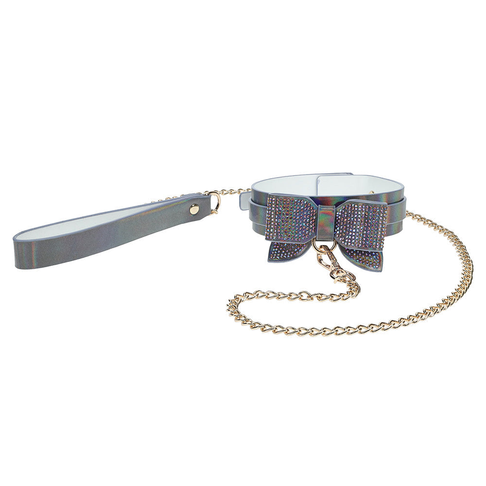Ouch Paris Collection Collar with Leash PU Leather Iridescent Hardware > Bondage Gear > Collars & Leashes